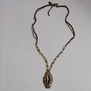 Necklace, Brown and gold beads/cord.